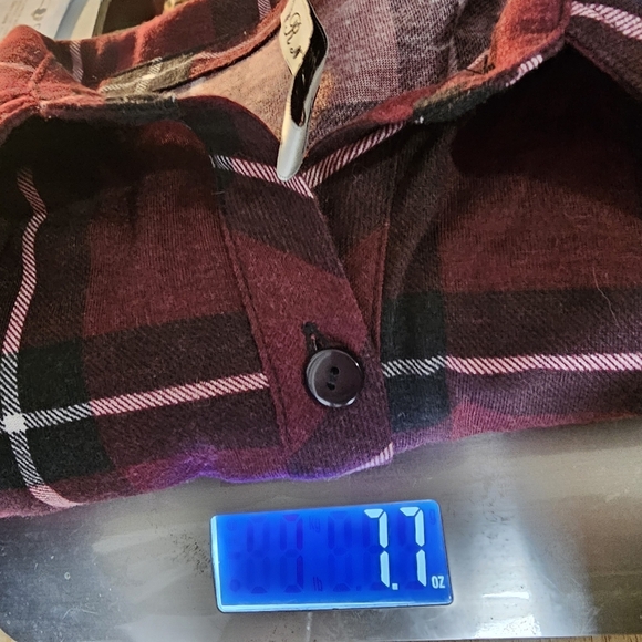 Womens Large Long Sleeve Pockets Button Front Plaid Burgundy Black - Picture 15 of 16